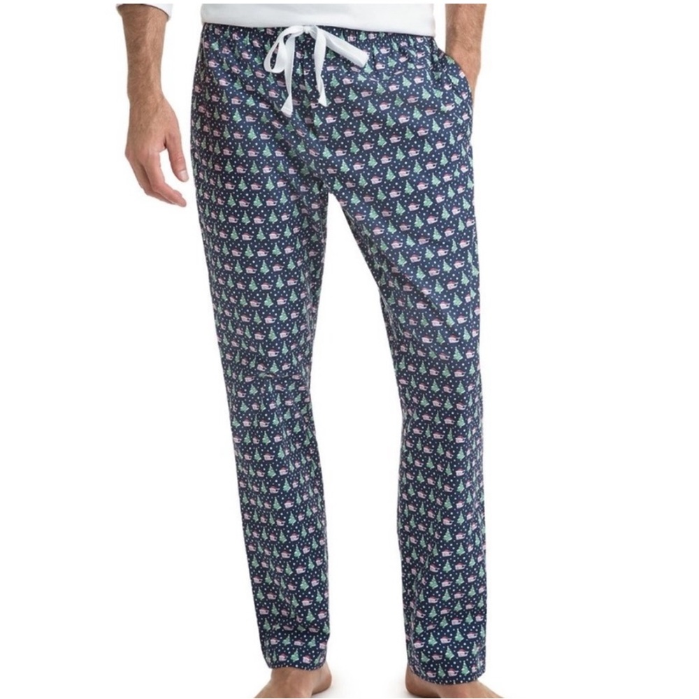 Vineyard Vines Santa Whale & Christmas Tree Pajama Lounge Pants Medium Deep Bay